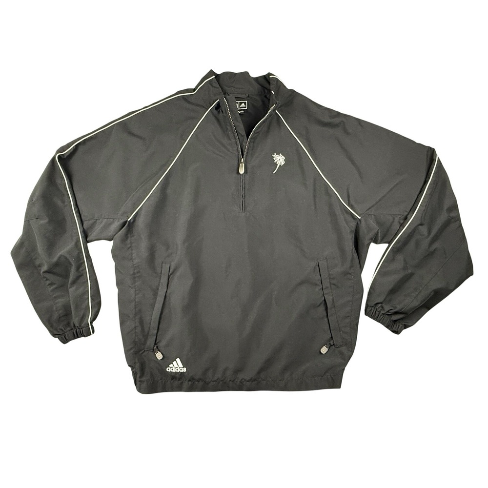 Adidas ClimaProof Pullover Windbreaker Jacket Men L Black 1/4 Zip Palmetto SC